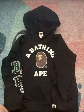 Bape Black Logo Kids Hoodie with Varsity Sleeve Patches